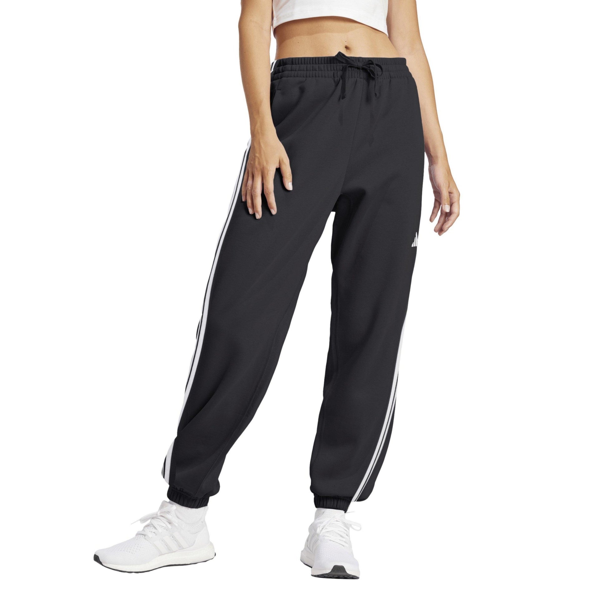 Black-White - Side - Adidas Womens-Ladies 3 Stripes Jogging Bottoms