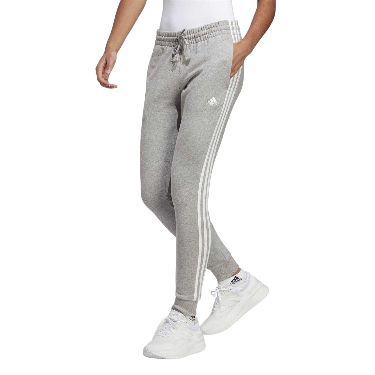Medium Grey - Side - Adidas Womens-Ladies 3 Stripes Jogging Bottoms