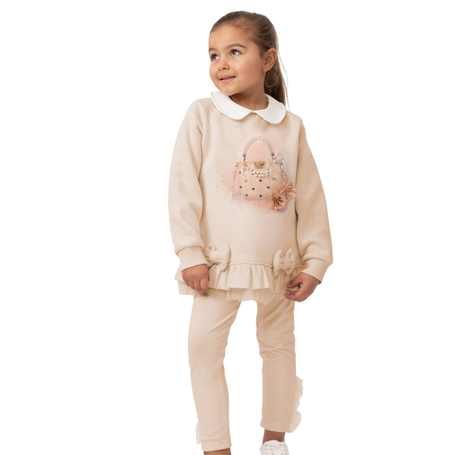 Mink - Side - Caramelo Kids Girls Handbag Top And Leggings Set
