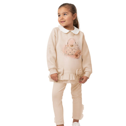Mink - Side - Caramelo Kids Girls Handbag Top And Leggings Set