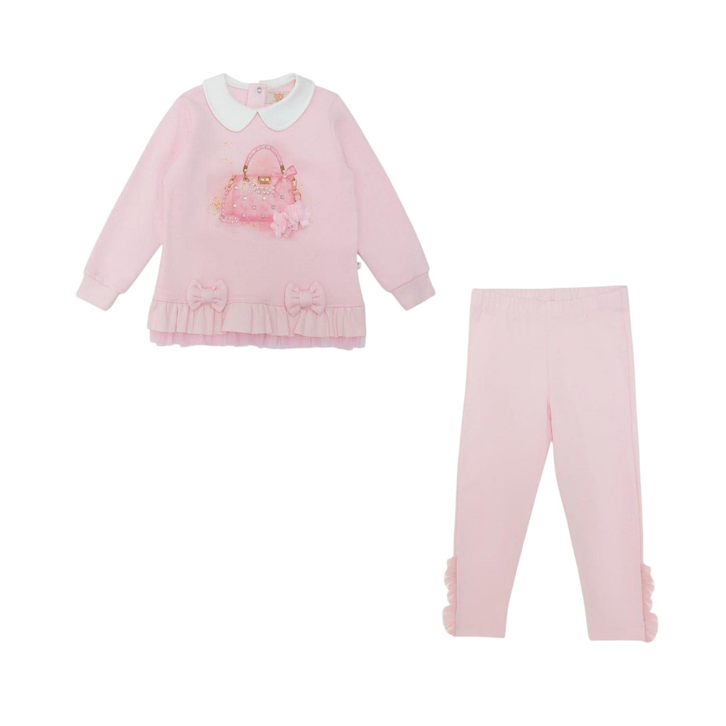 Pink - Front - Caramelo Kids Girls Handbag Top And Leggings Set