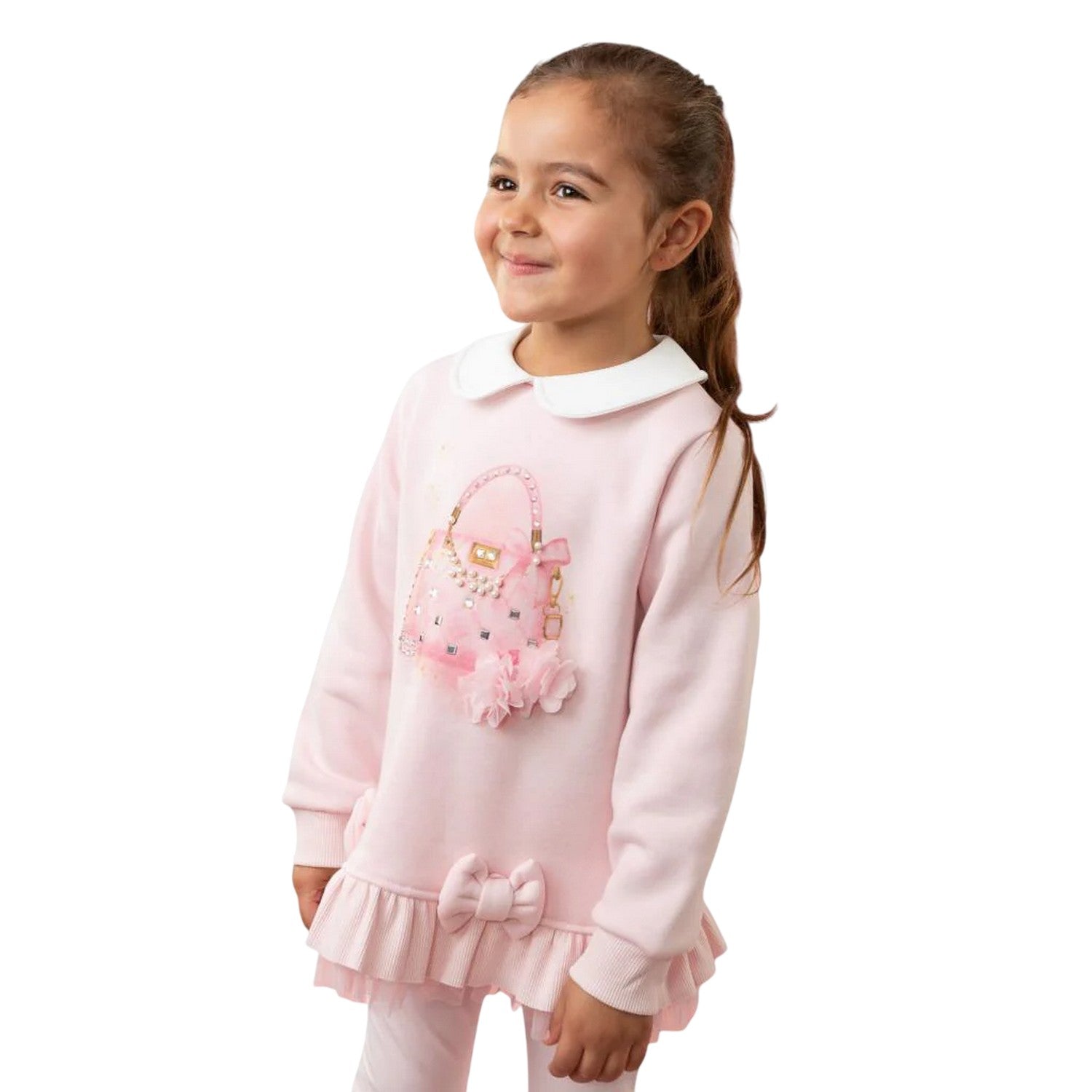 Pink - Back - Caramelo Kids Girls Handbag Top And Leggings Set