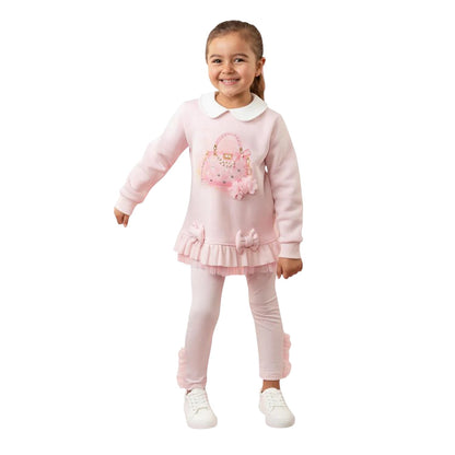 Pink - Side - Caramelo Kids Girls Handbag Top And Leggings Set