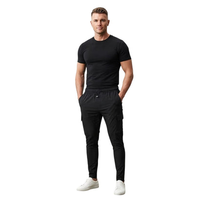 Black - Side - Unlike Humans Mens Technical Regular Cargo Trousers