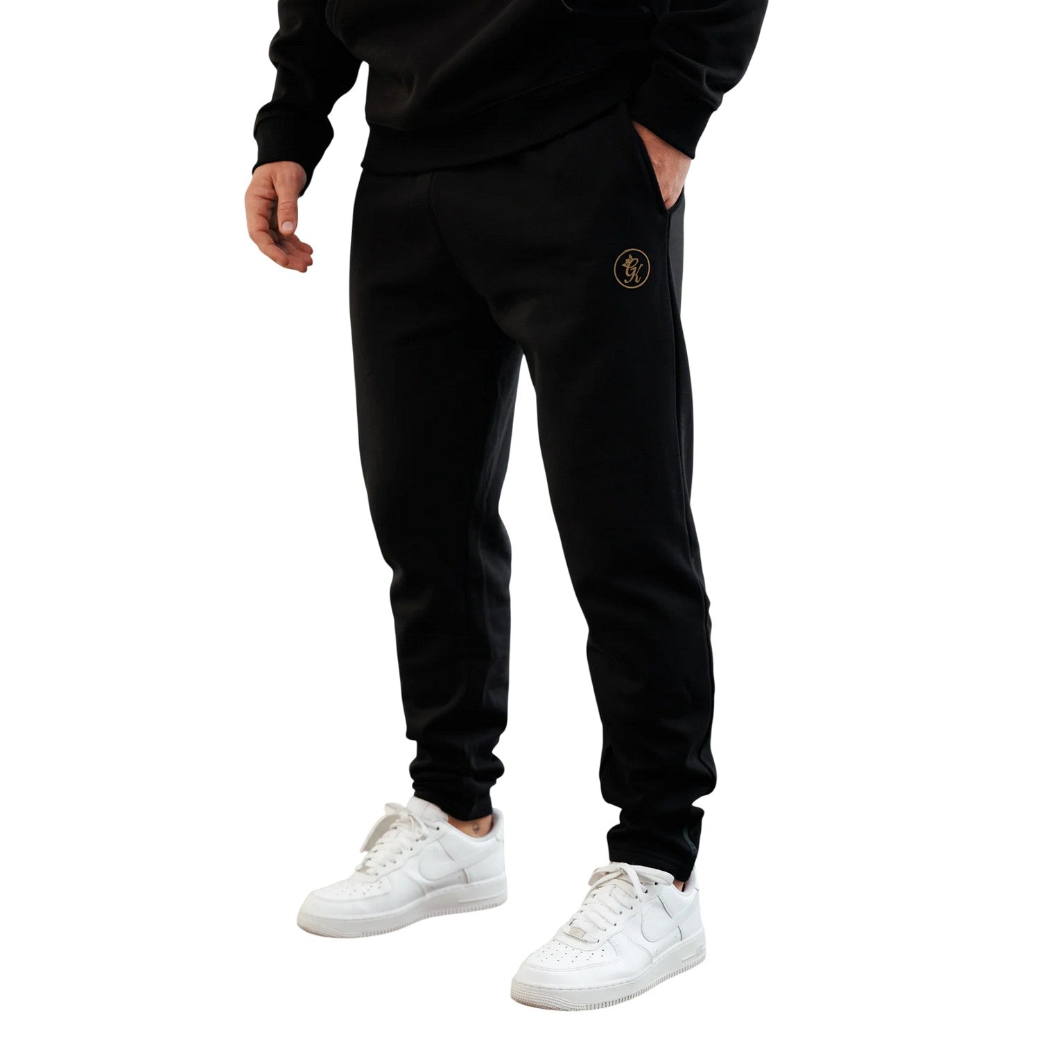 Black-Gold - Front - Gym King Mens Pro Logo Slim Joggers