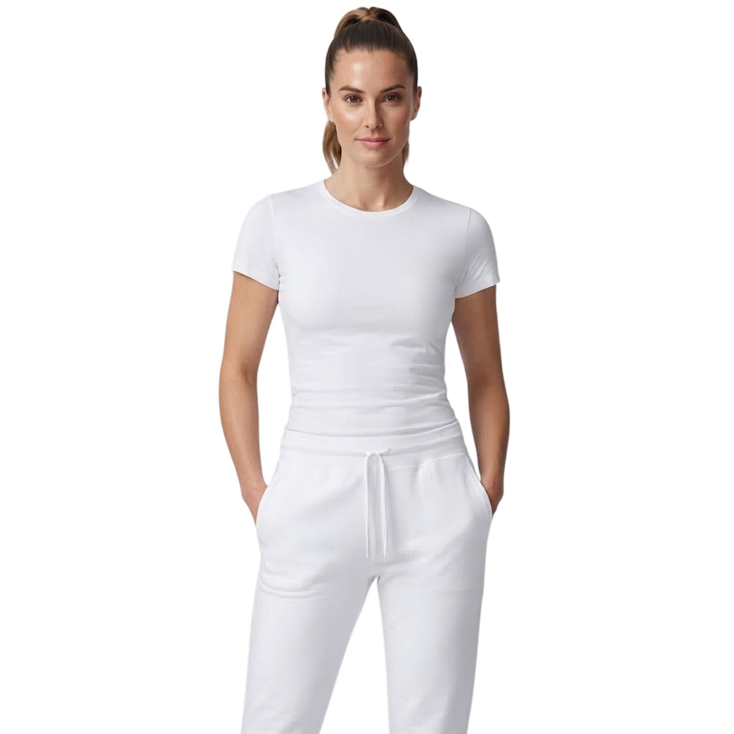 White - Side - Emporio Armani EA7 Womens-Ladies Relaxed Fit Joggers