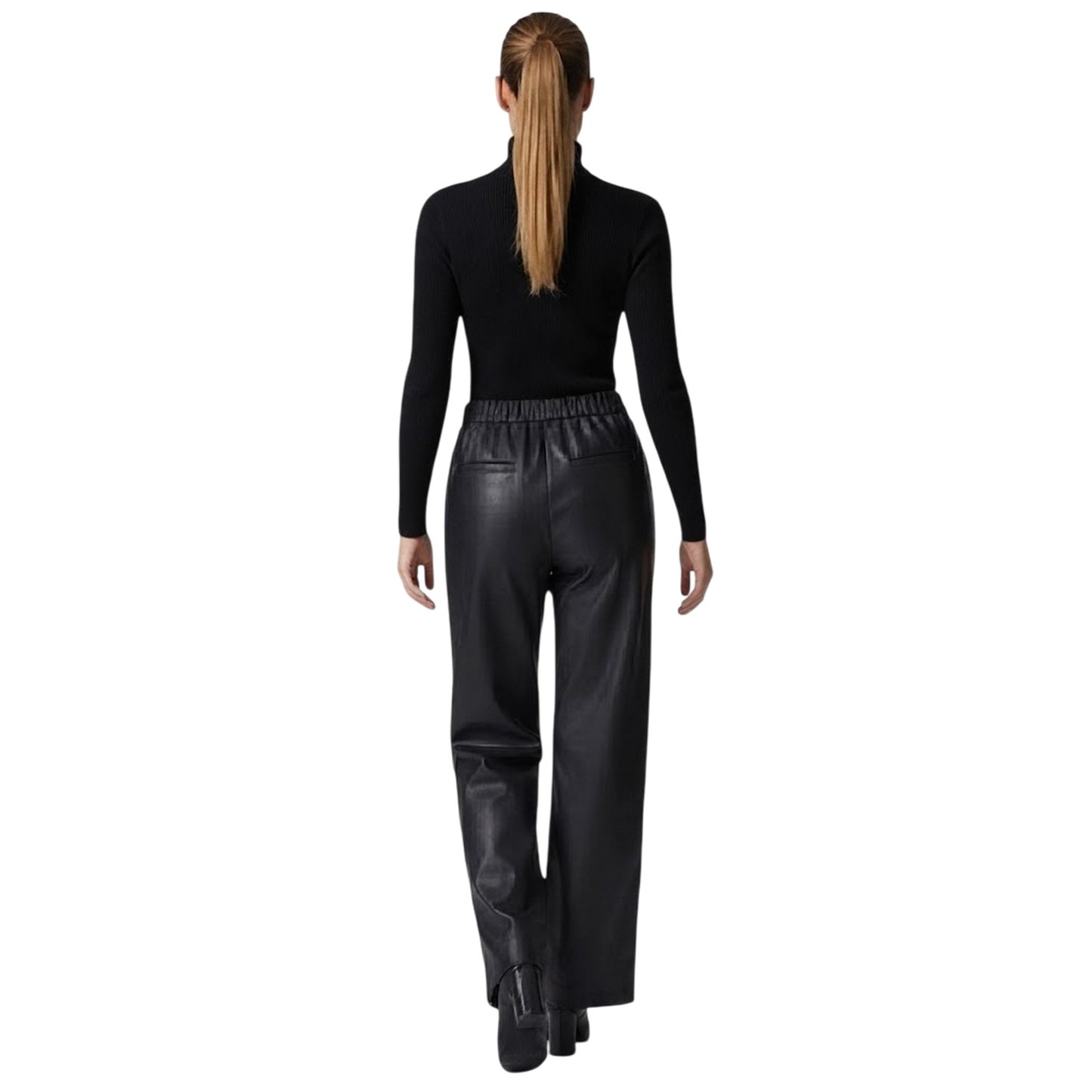 Black - Back - I Saw It First Womens-Ladies Plain Wide Leg Trousers