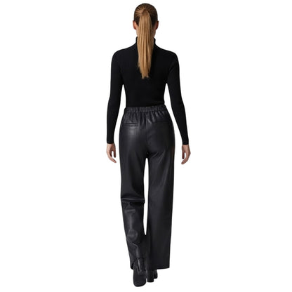 Black - Back - I Saw It First Womens-Ladies Plain Wide Leg Trousers