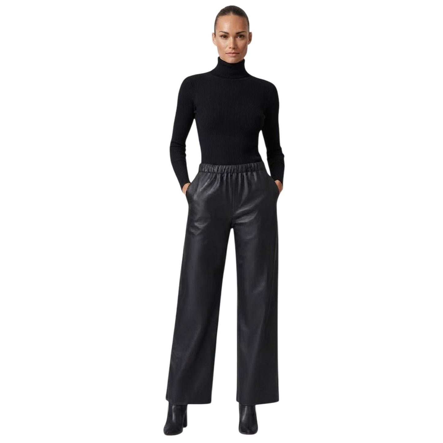 Black - Side - I Saw It First Womens-Ladies Plain Wide Leg Trousers