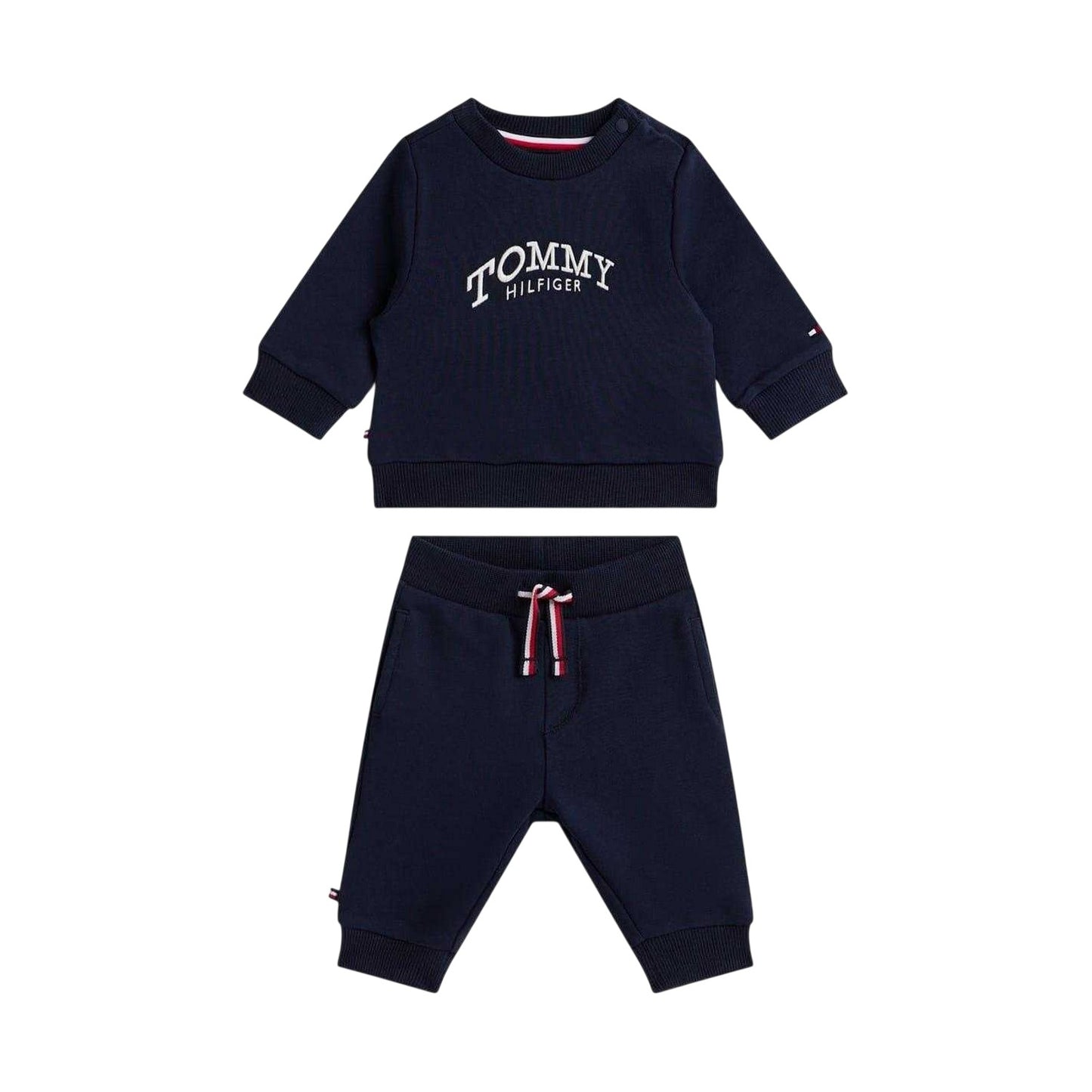 Navy - Front - Tommy Hilfiger Childrens-Kids Lettering Sweatshirt & Jogging Bottoms Set