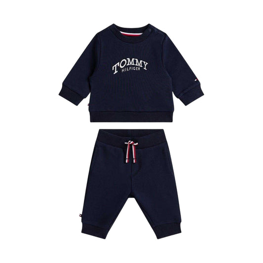 Navy - Front - Tommy Hilfiger Childrens-Kids Lettering Sweatshirt & Jogging Bottoms Set