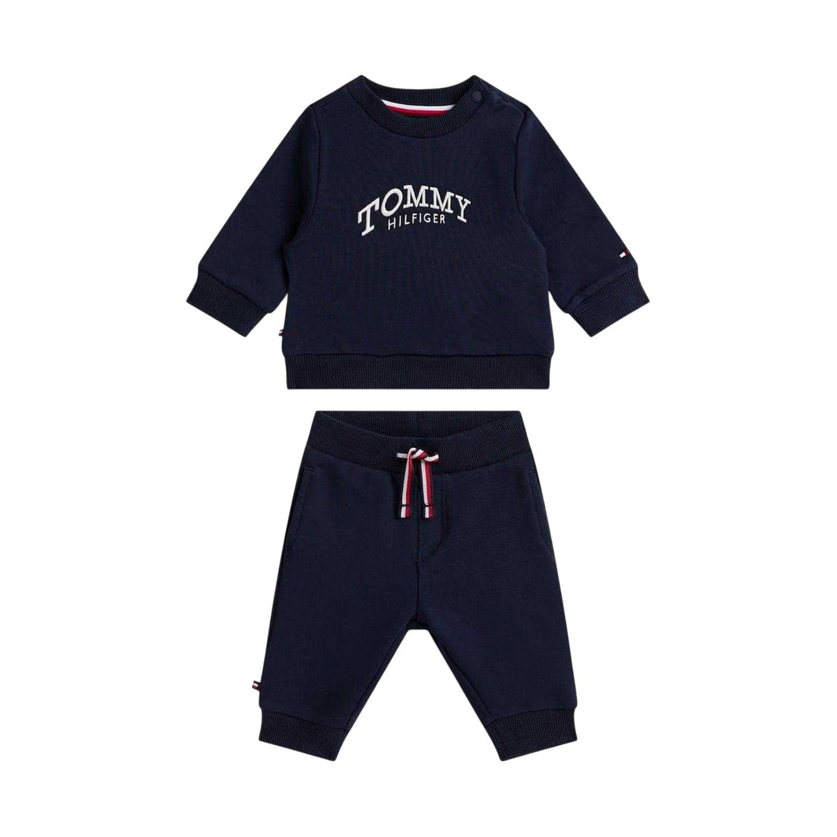 Navy - Front - Tommy Hilfiger Childrens-Kids Lettering Sweatshirt & Jogging Bottoms Set
