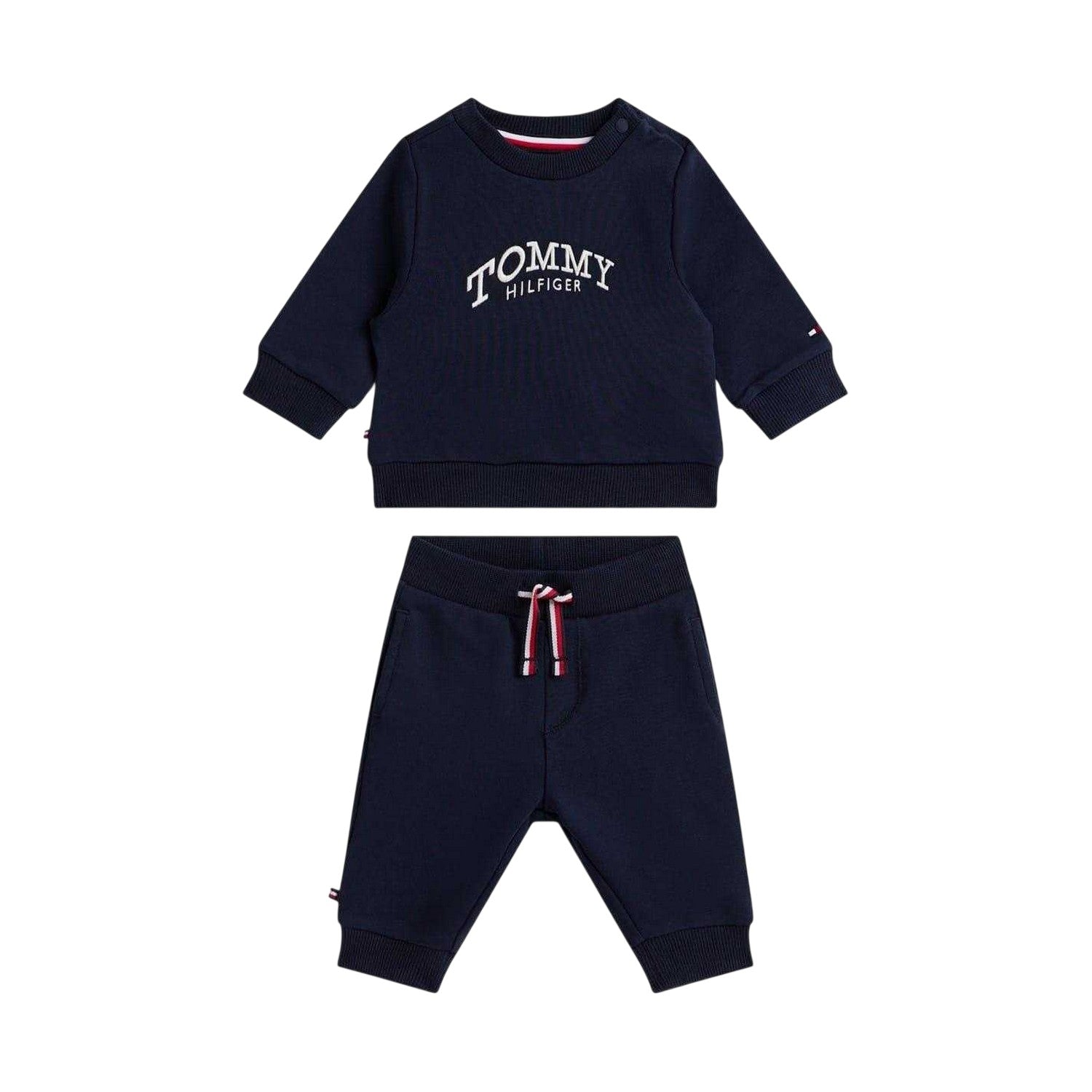 Navy - Front - Tommy Hilfiger Childrens-Kids Lettering Sweatshirt & Jogging Bottoms Set