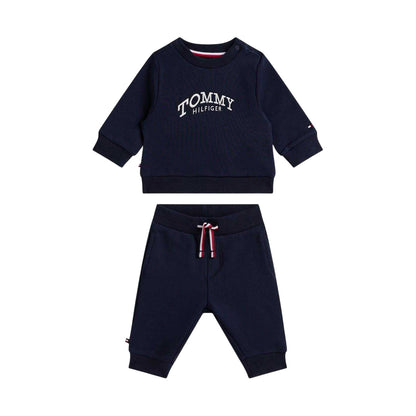 Navy - Front - Tommy Hilfiger Childrens-Kids Lettering Sweatshirt & Jogging Bottoms Set