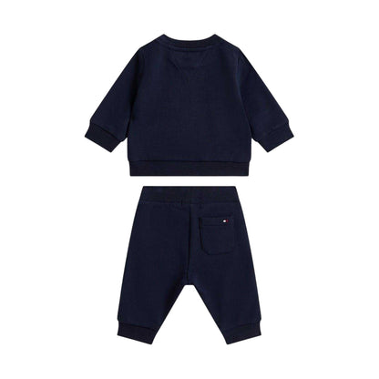 Navy - Back - Tommy Hilfiger Childrens-Kids Lettering Sweatshirt & Jogging Bottoms Set