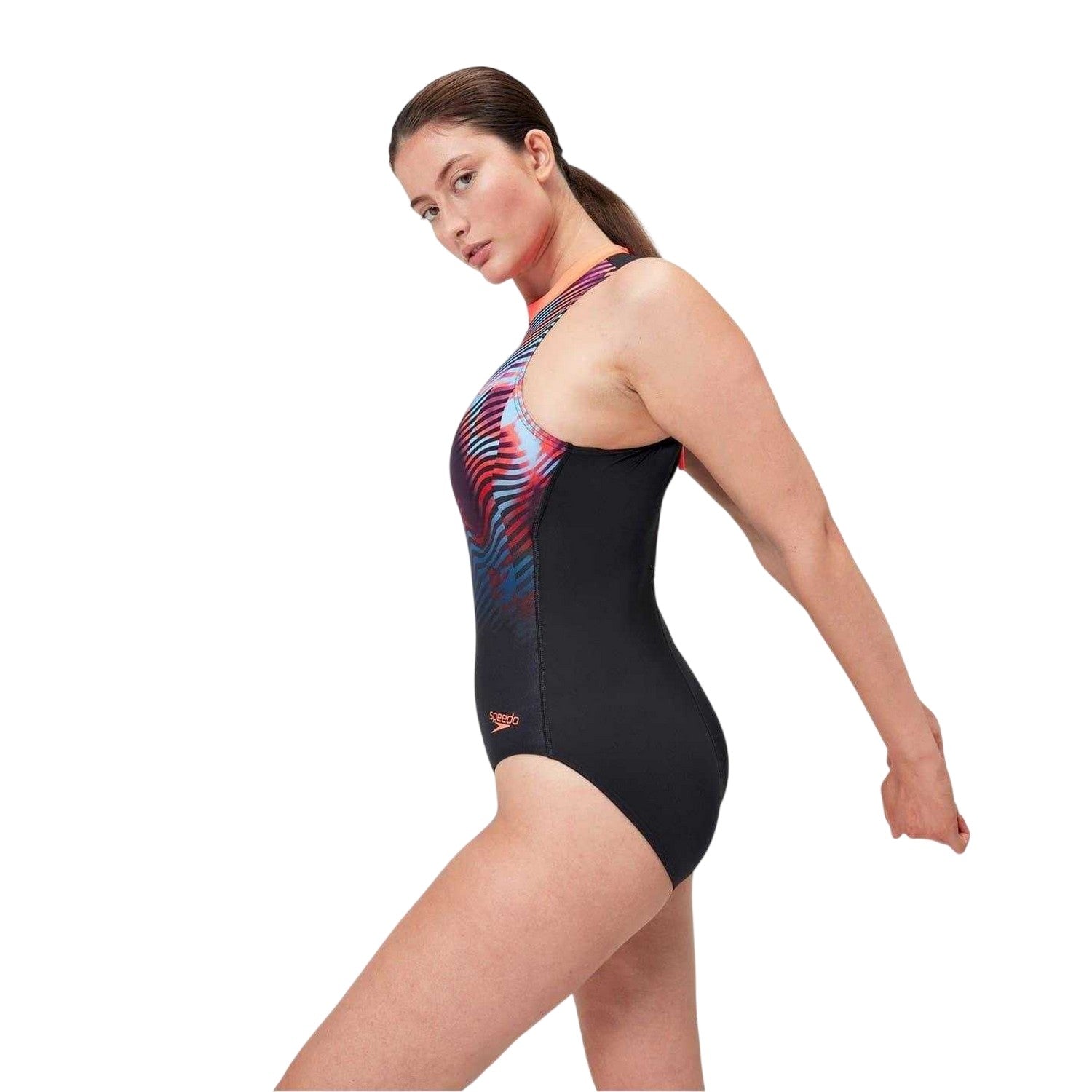 Black-Red - Side - Speedo Womens-Ladies Hypocrite Abstract One Piece Swimsuit