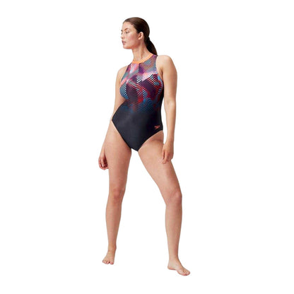 Black-Red - Lifestyle - Speedo Womens-Ladies Hypocrite Abstract One Piece Swimsuit