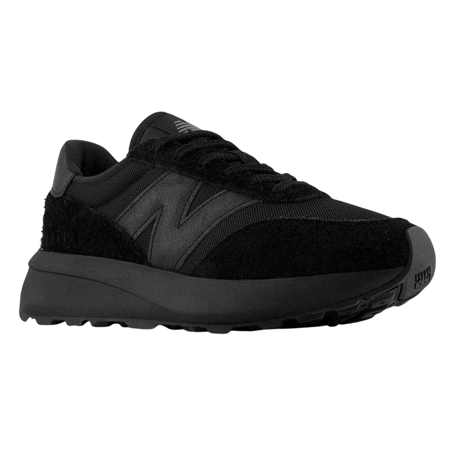 Triple Black - Side - New Balance Mens 370 Suede Trainers