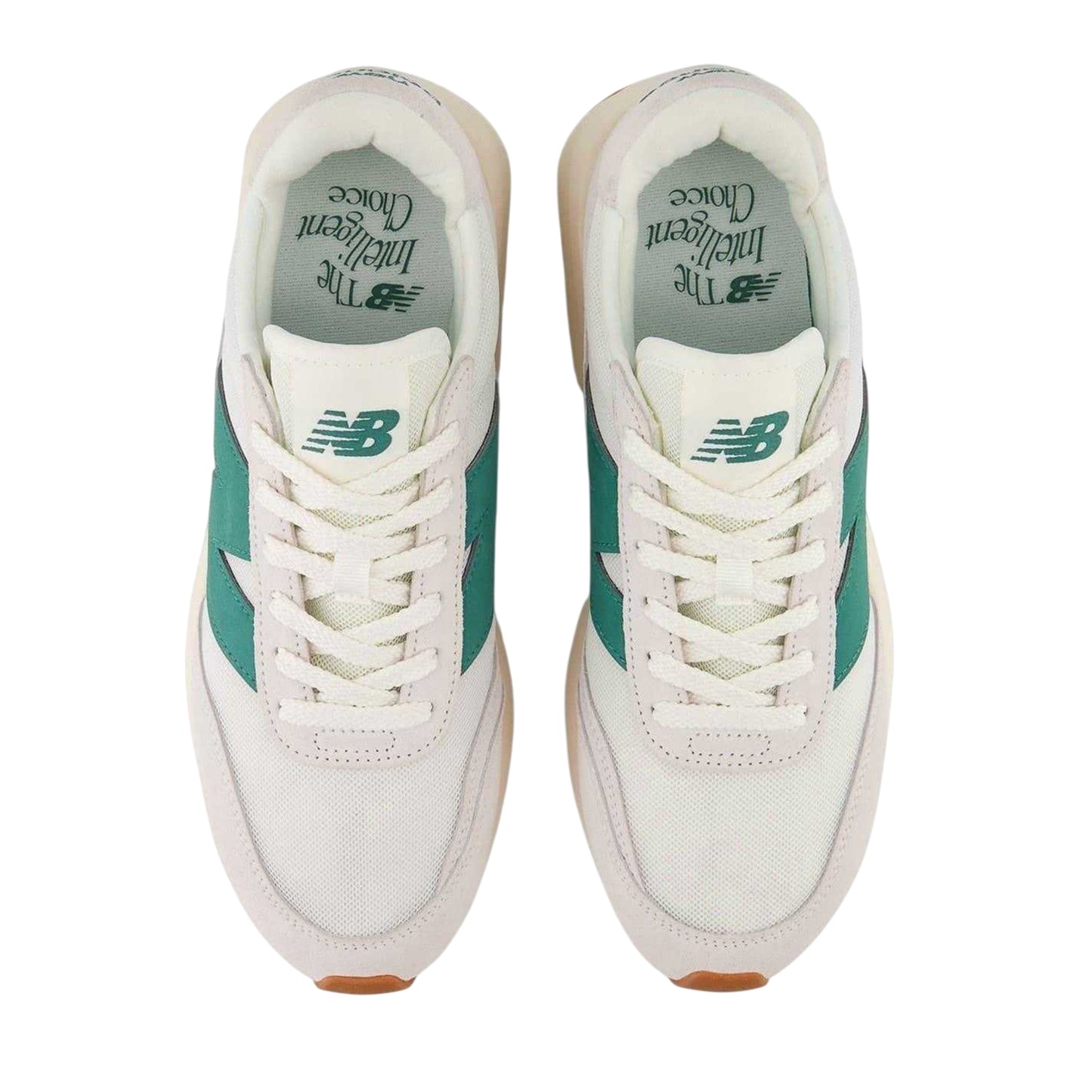 White-Green - Side - New Balance Mens 370 Suede Trainers