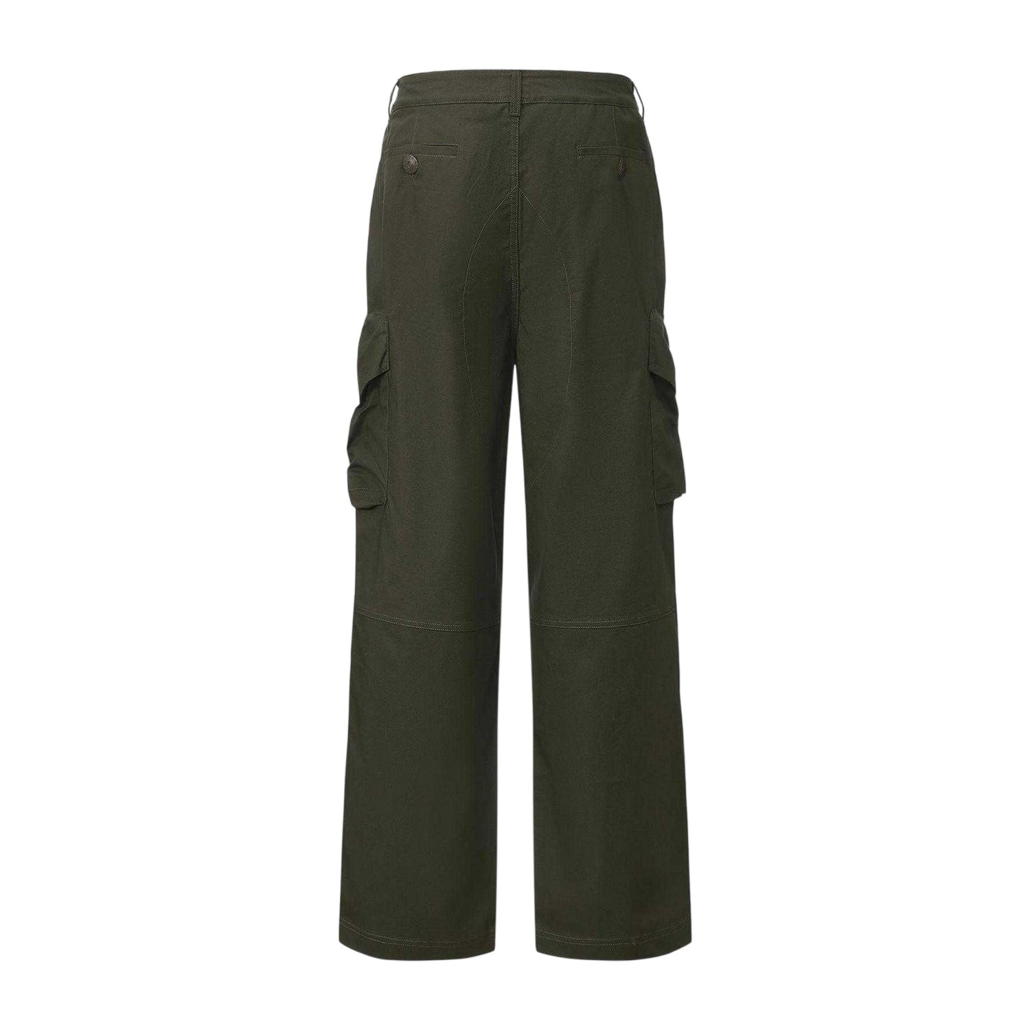 Khaki Green - Back - Pretty Green Mens Cotton Cargo Trousers