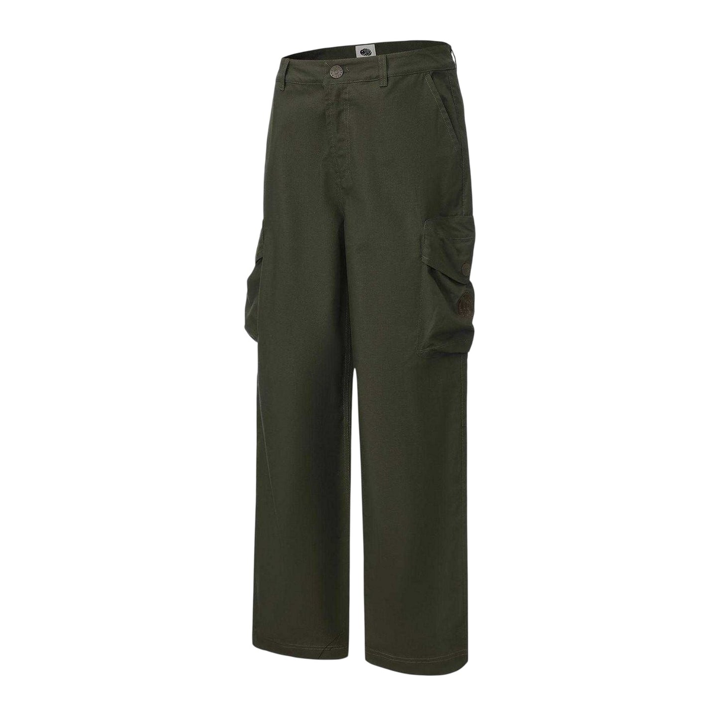 Khaki Green - Side - Pretty Green Mens Cotton Cargo Trousers