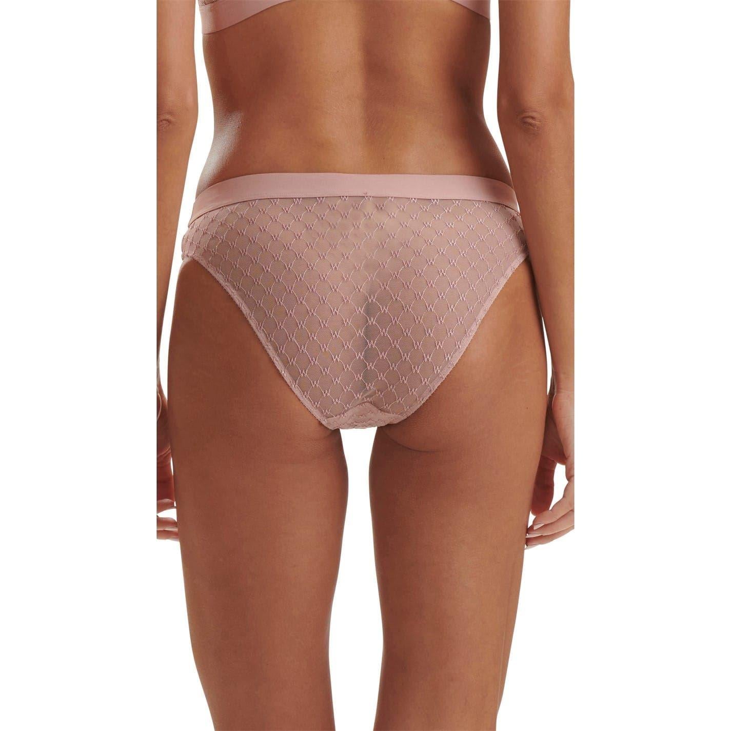 Pink - Back - Wolford Womens-Ladies Monogram Lace Bikini Bottoms