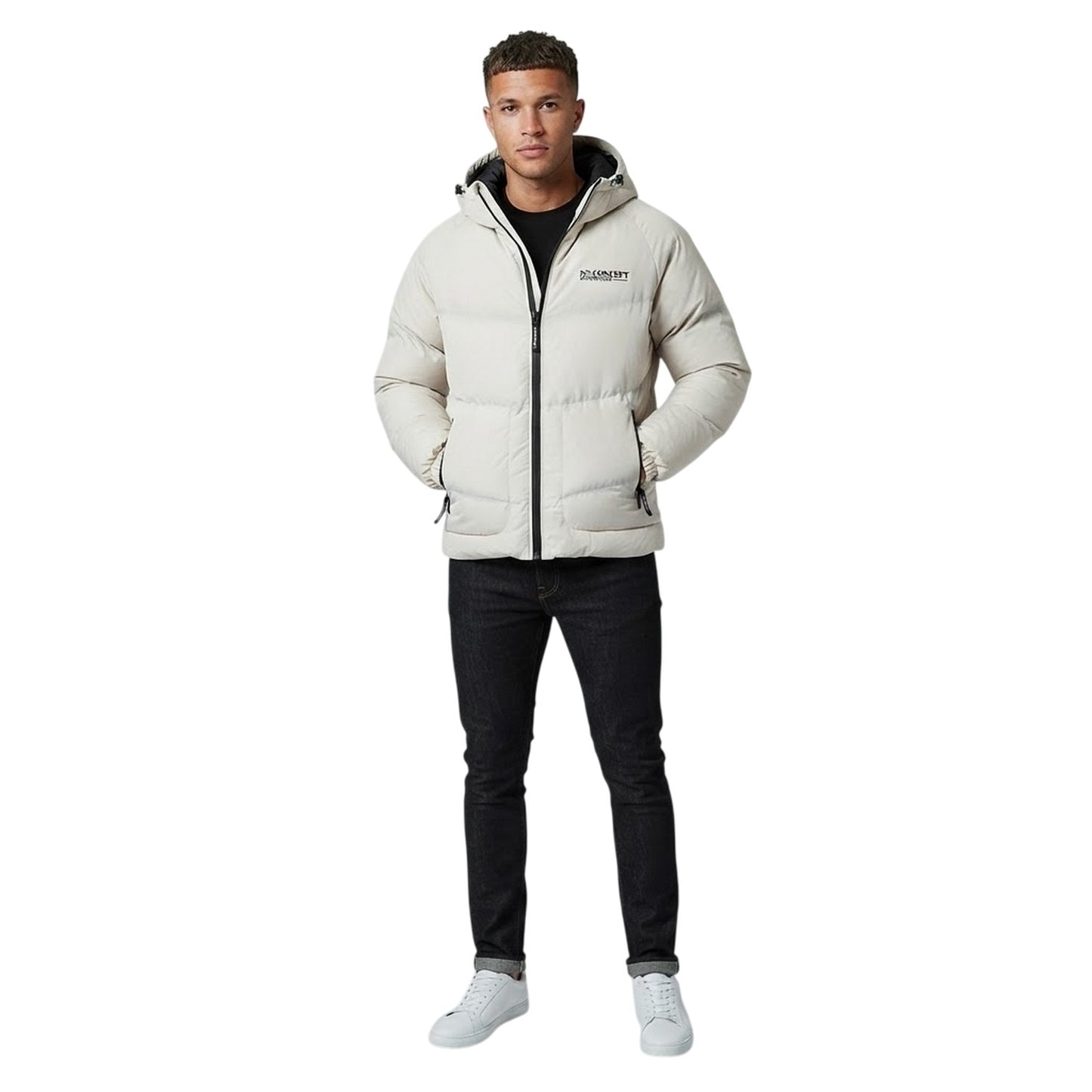 Beige - Side - NY Concept Mens Full Zip Puffer Jacket