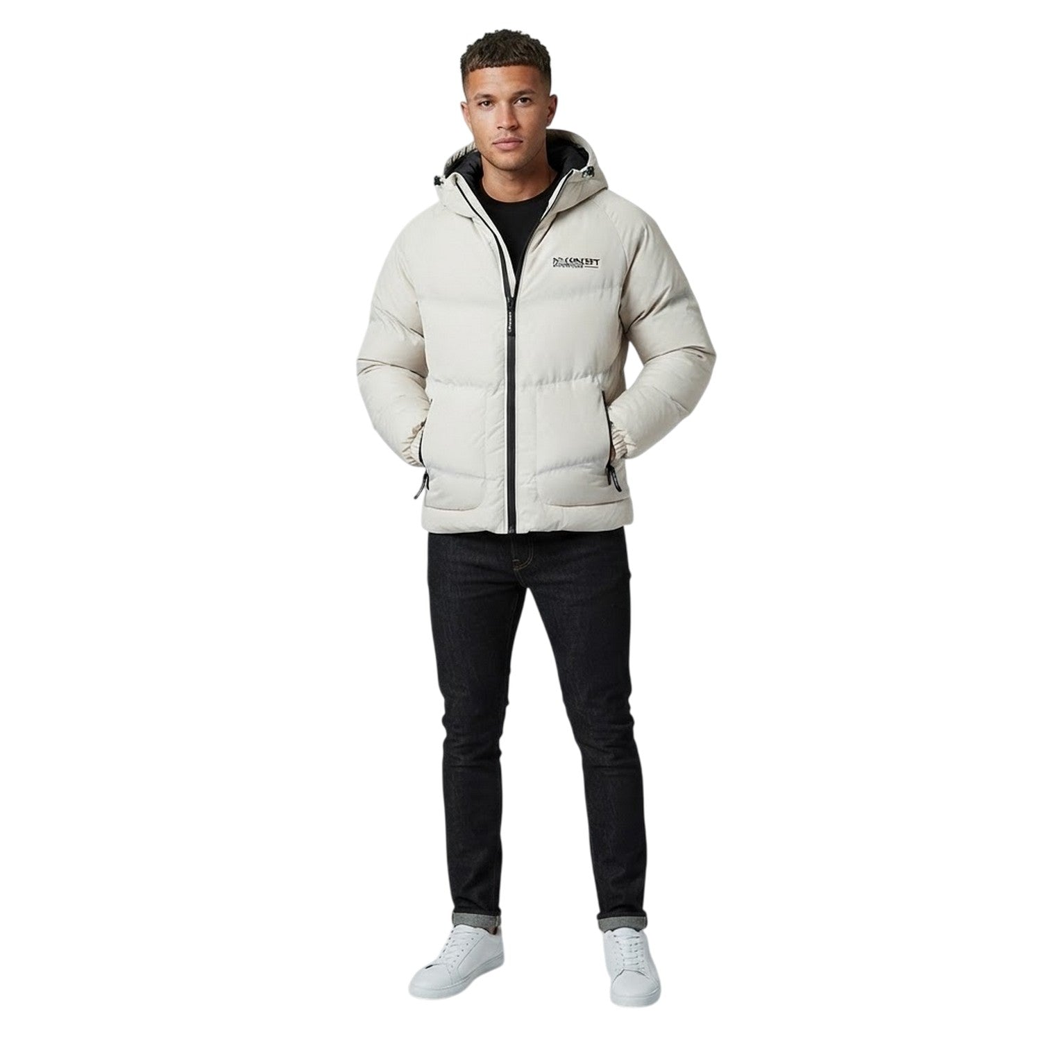 Beige - Side - NY Concept Mens Full Zip Puffer Jacket