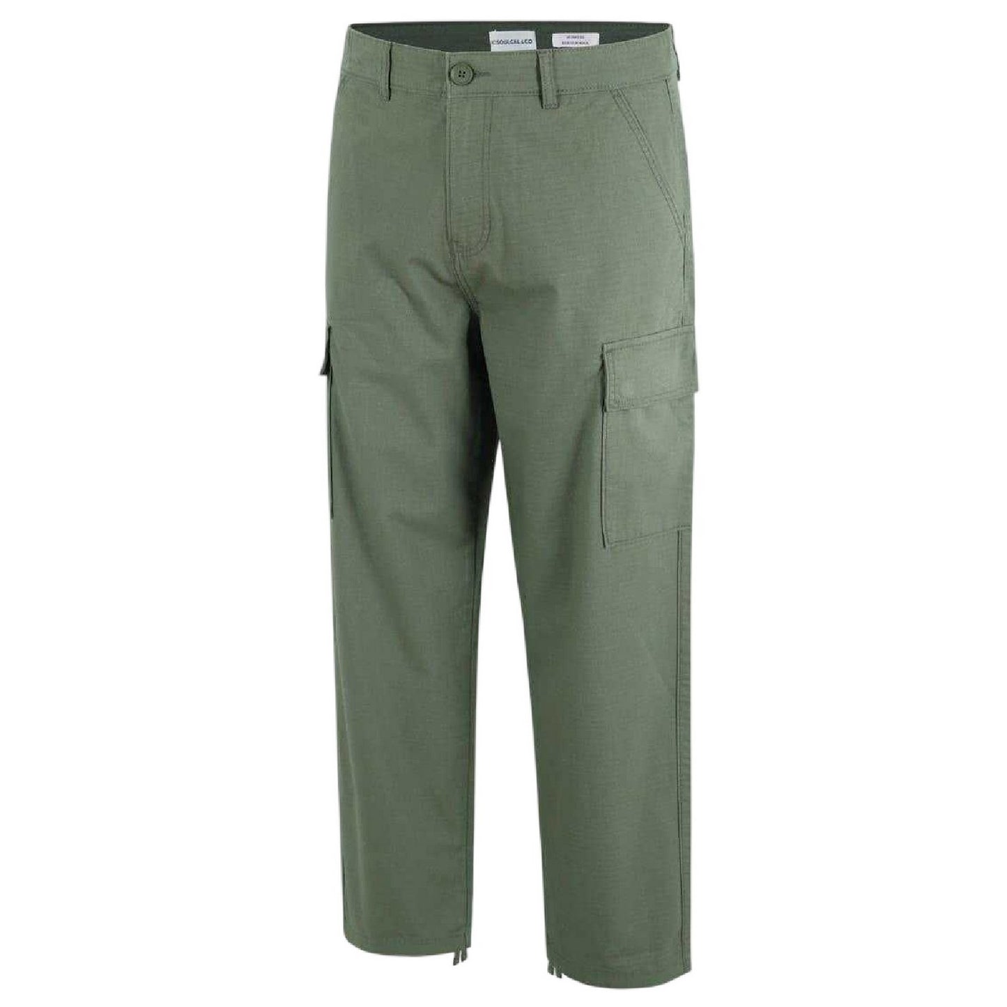 Khaki Green - Side - SoulCal Mens Plain Cargo Trousers