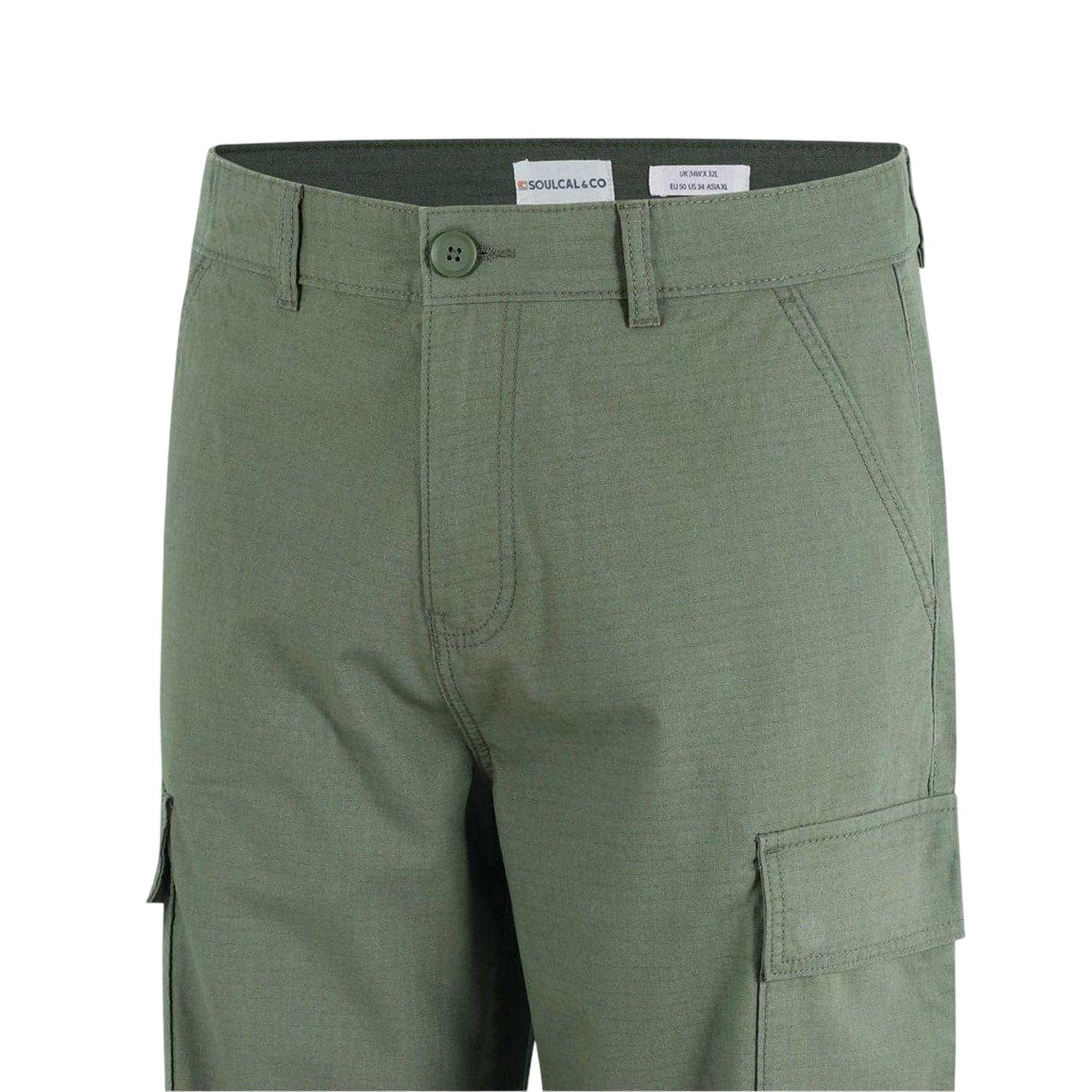 Khaki Green - Lifestyle - SoulCal Mens Plain Cargo Trousers