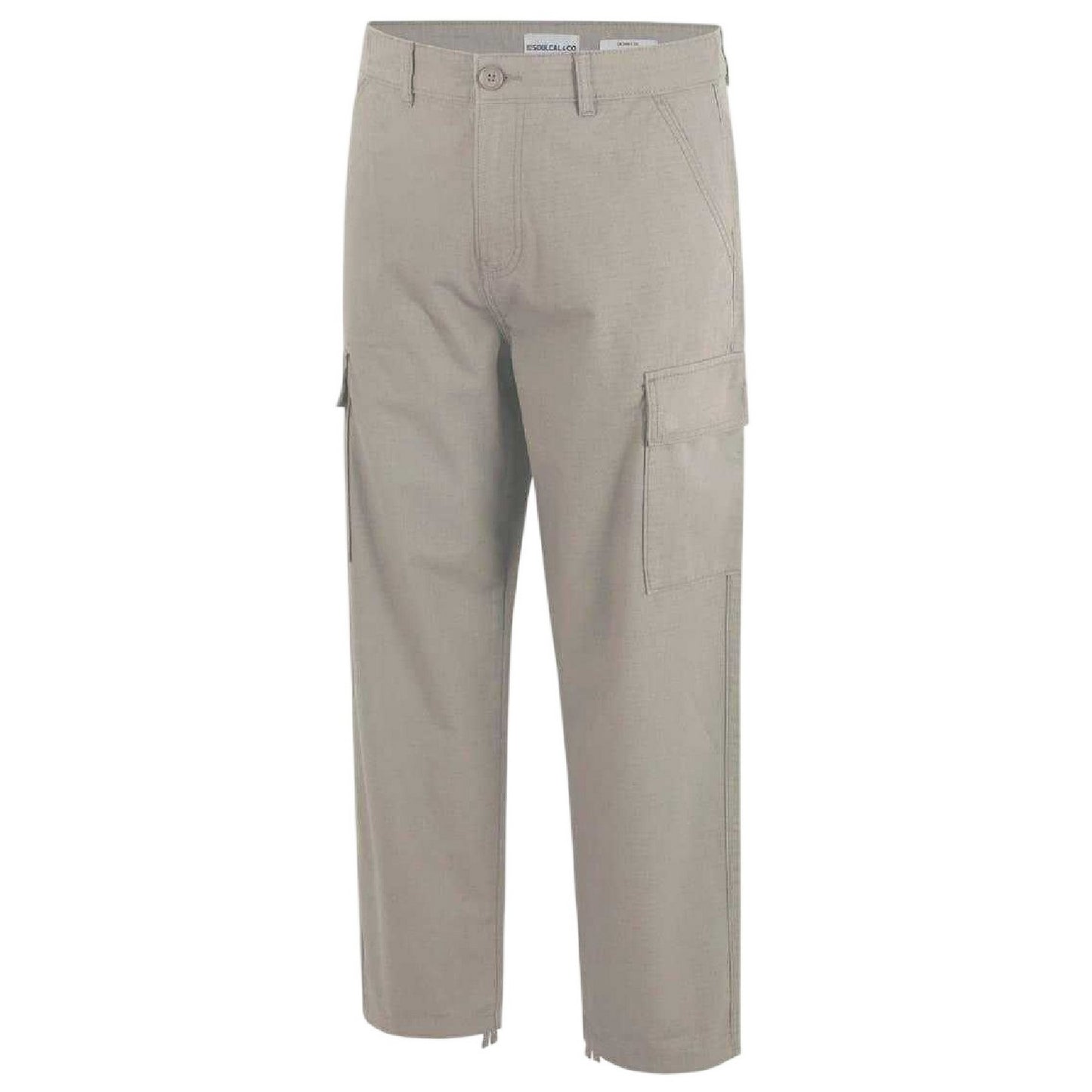 Beige - Side - SoulCal Mens Plain Cargo Trousers