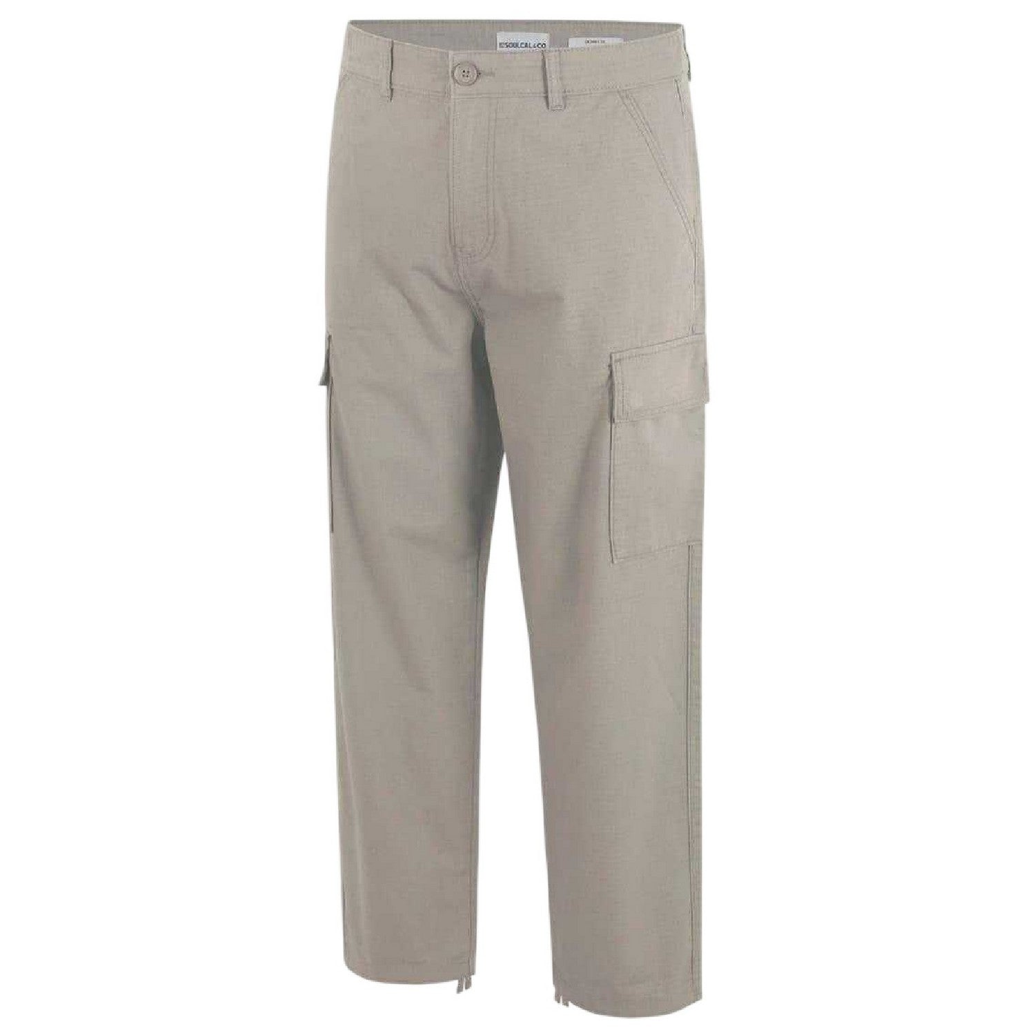 Beige - Side - SoulCal Mens Plain Cargo Trousers