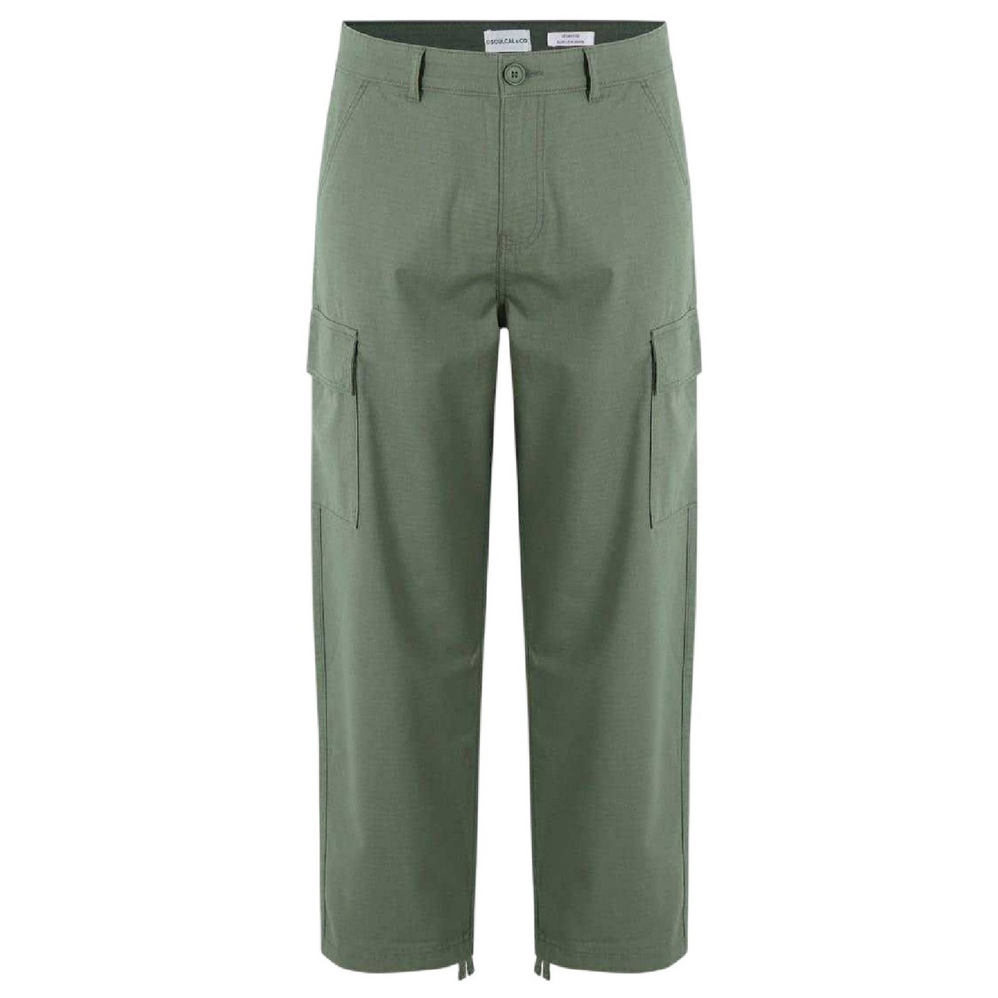 Khaki Green - Front - SoulCal Mens Plain Cargo Trousers