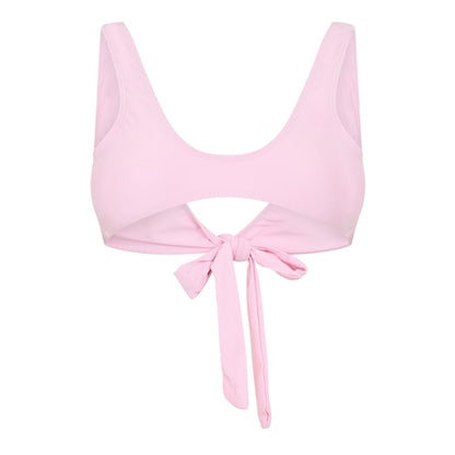 Pink - Back - Brave Soul Womens-Ladies Wrap Front Bikini Top
