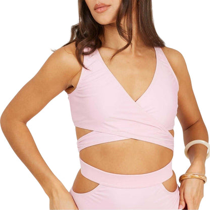 Pink - Side - Brave Soul Womens-Ladies Wrap Front Bikini Top