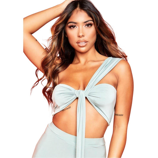 Sage - Front - Missy Empire Womens-Ladies Slinky One Shoulder Bralette