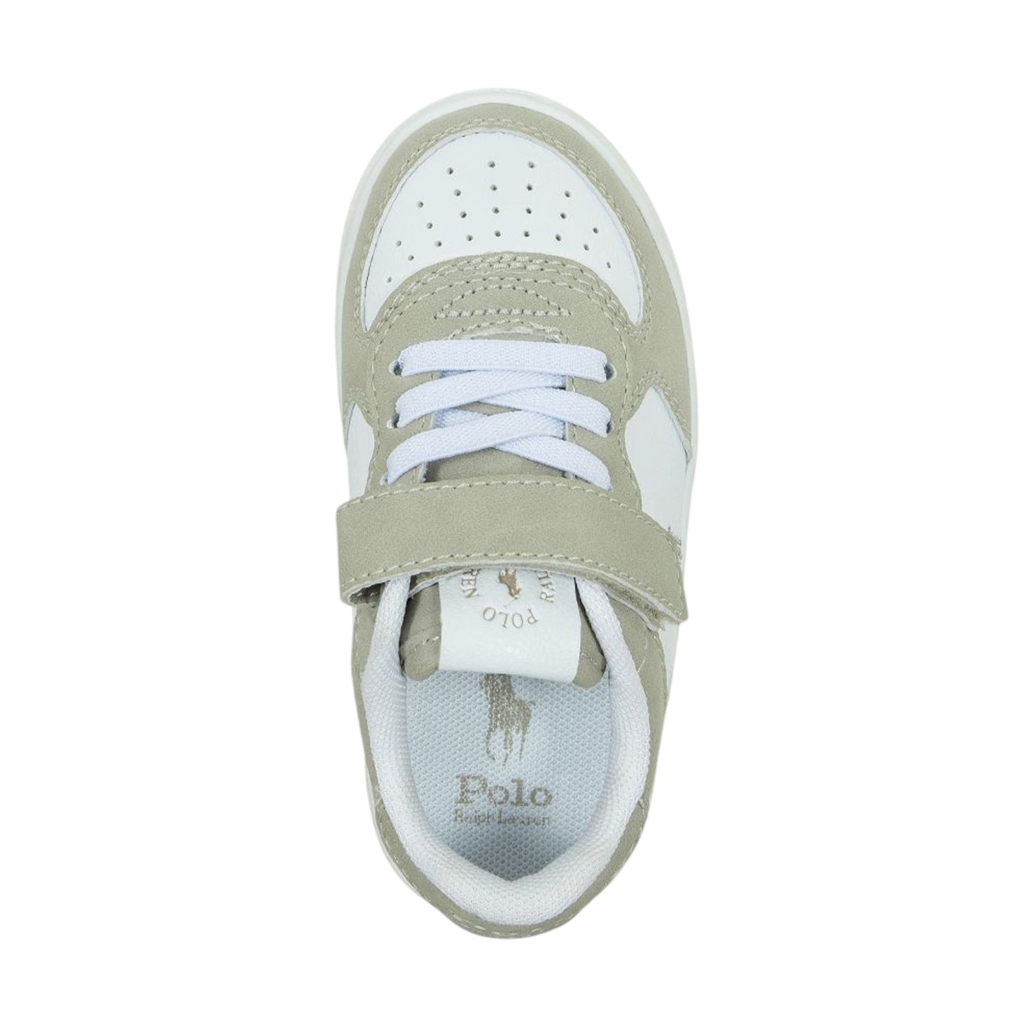 Khaki-White - Side - Ralph Lauren Baby Flat Court Shoes