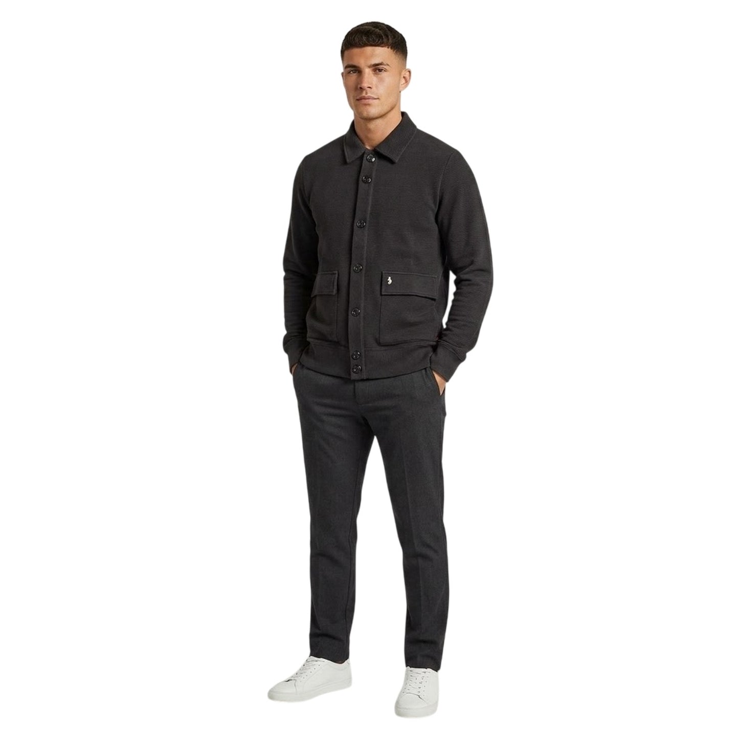 Black - Side - Luke Mens Cribbs Ribbed Knitted Cardigan