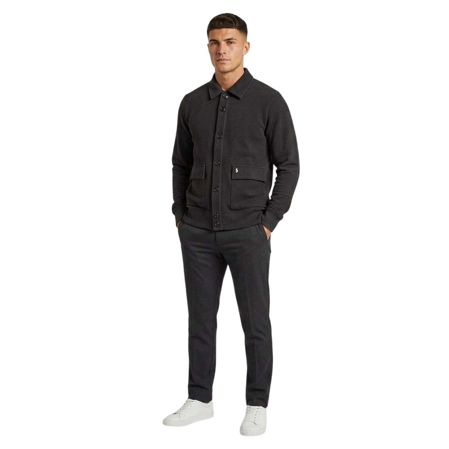 Black - Side - Luke Mens Cribbs Ribbed Knitted Cardigan