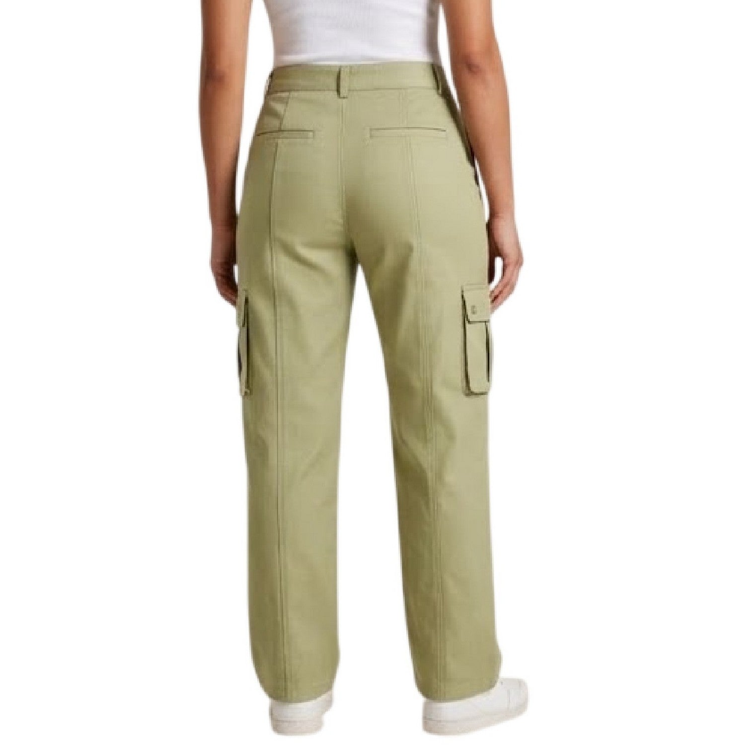 Olive - Back - Missy Empire Womens-Ladies High Rise Cargo Trousers