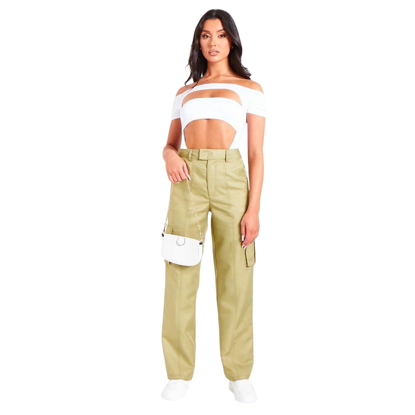 Olive - Lifestyle - Missy Empire Womens-Ladies High Rise Cargo Trousers