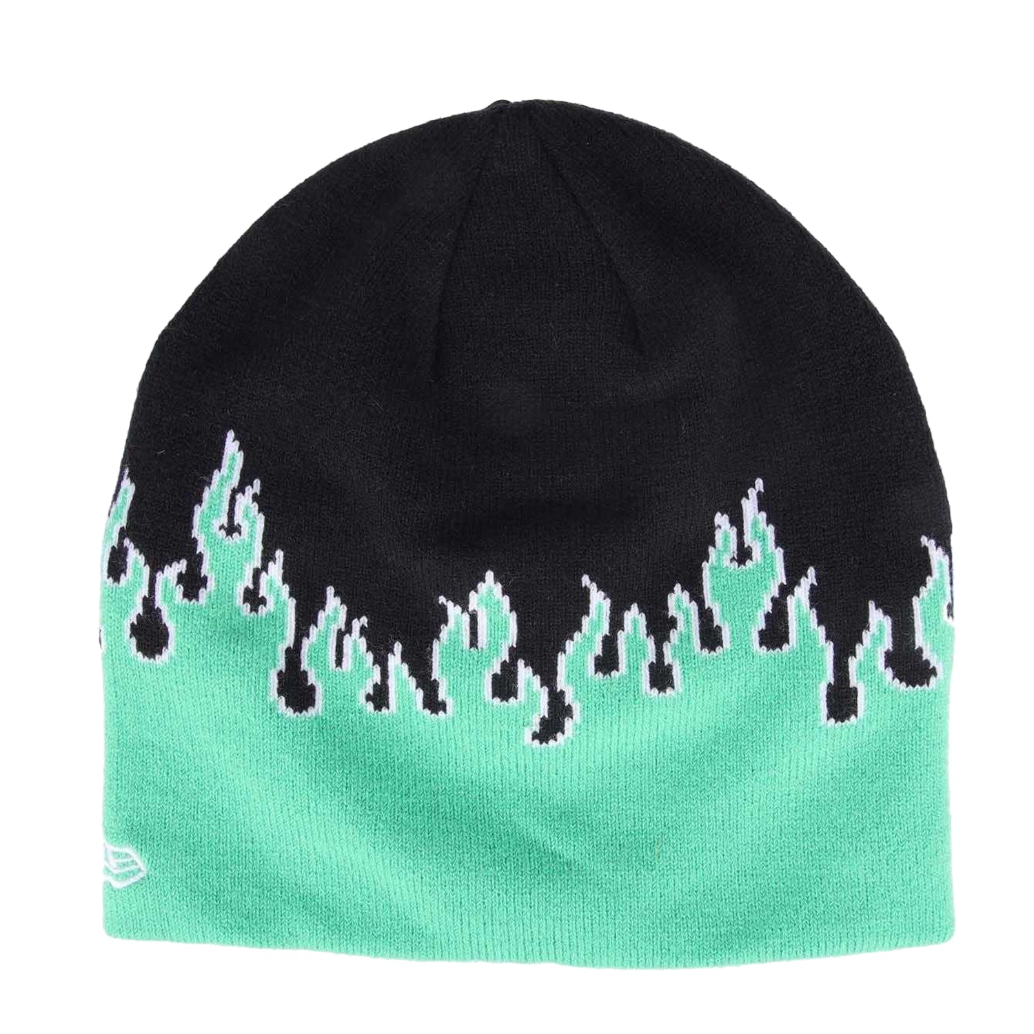 Green-Black - Back - New Era Mens Flame Skull Knitted Beanie