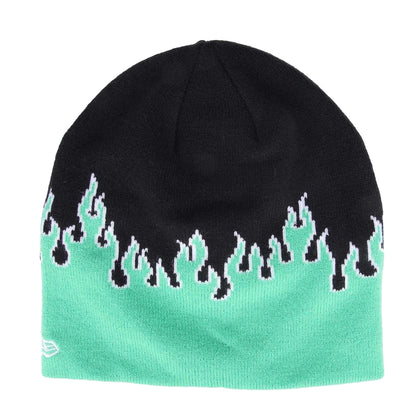 Green-Black - Back - New Era Mens Flame Skull Knitted Beanie
