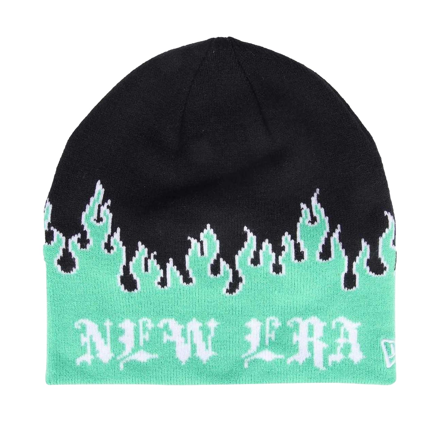 Green-Black - Front - New Era Mens Flame Skull Knitted Beanie