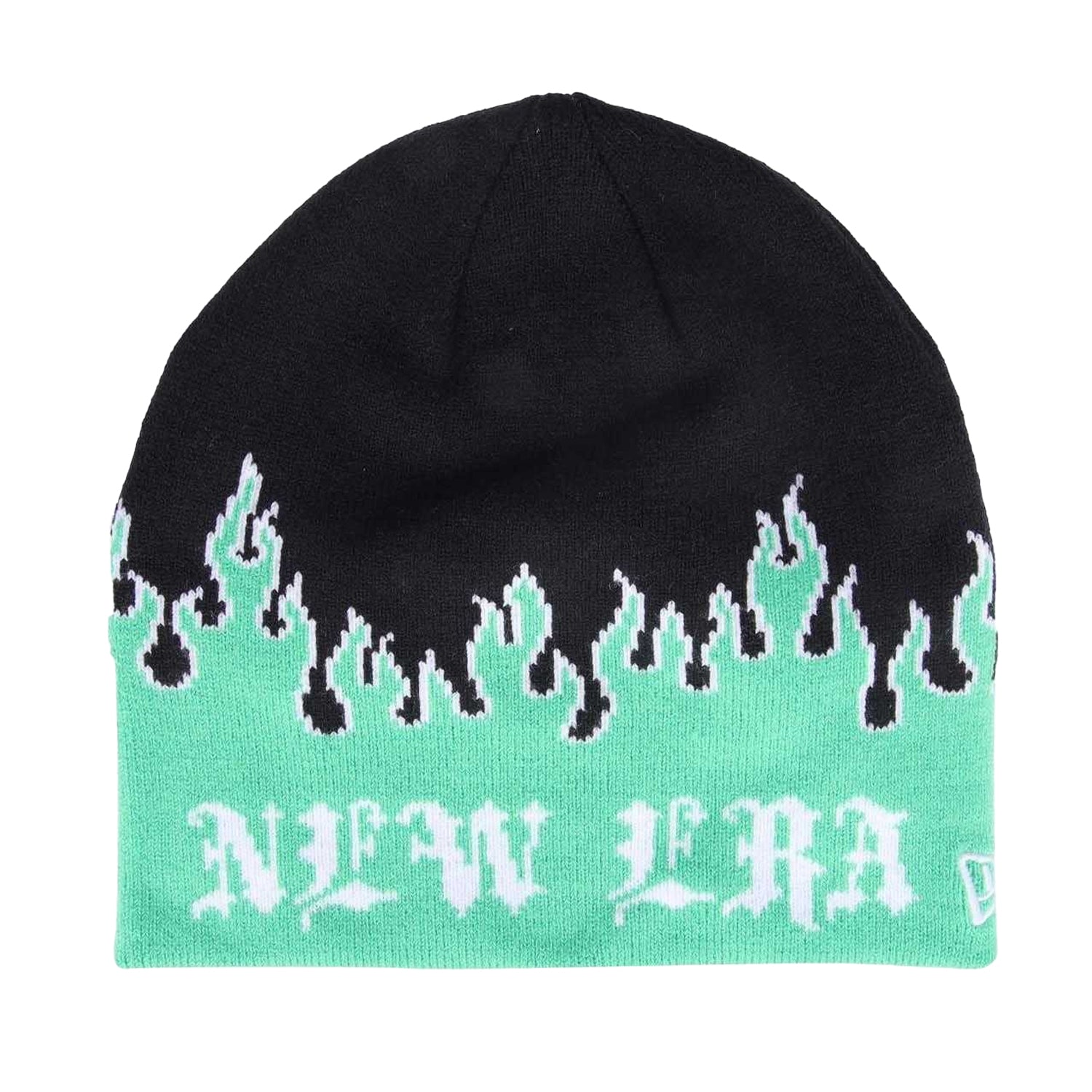 Green-Black - Front - New Era Mens Flame Skull Knitted Beanie