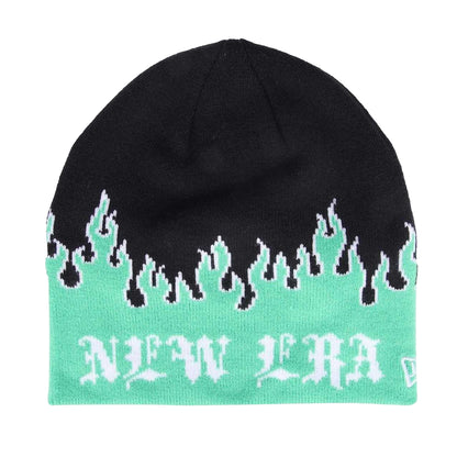 Green-Black - Front - New Era Mens Flame Skull Knitted Beanie