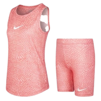 Coral - Side - Nike Childrens-Kids Snake Print Top & Shorts Set