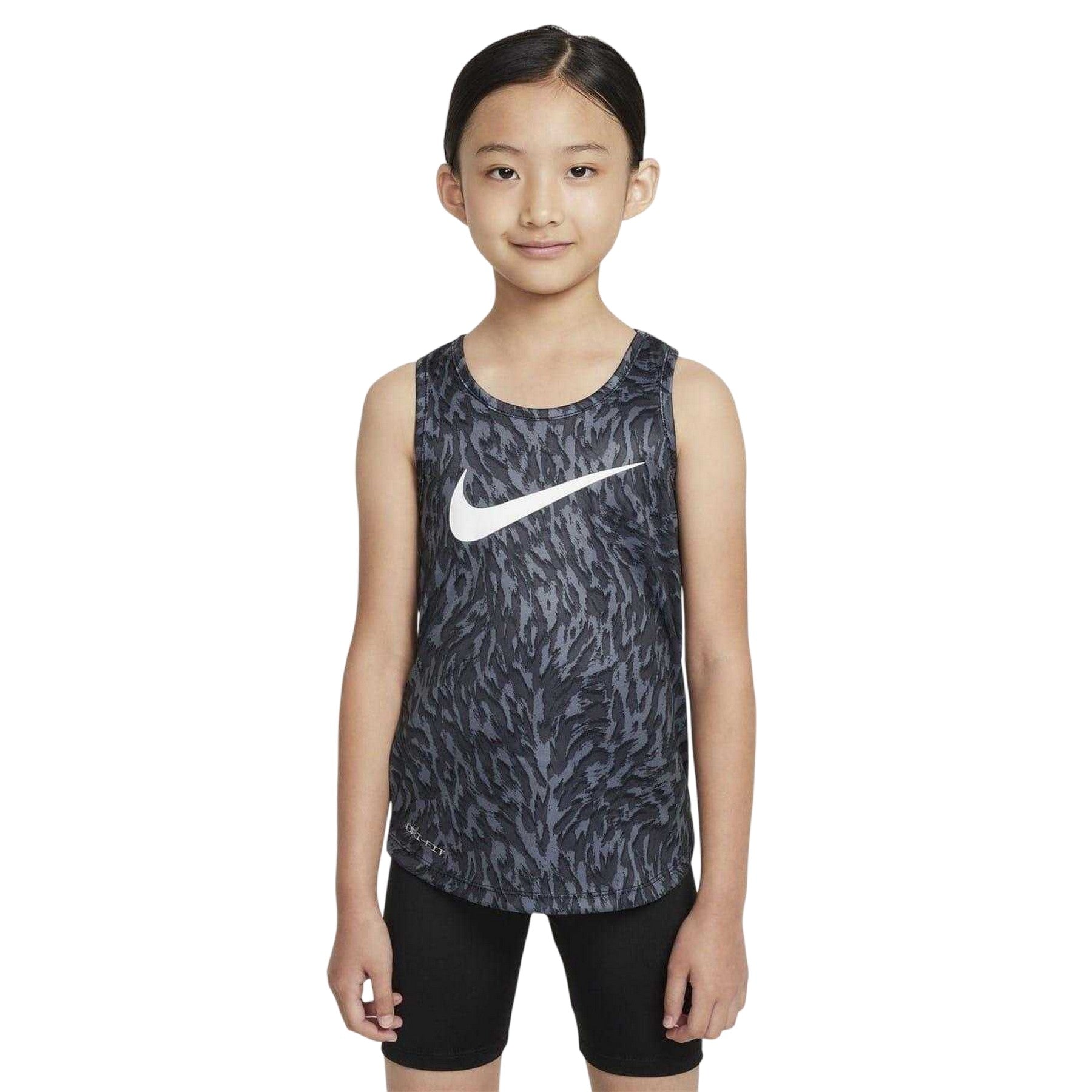Black - Side - Nike Childrens-Kids Veneer Animal Print Top & Shorts Set