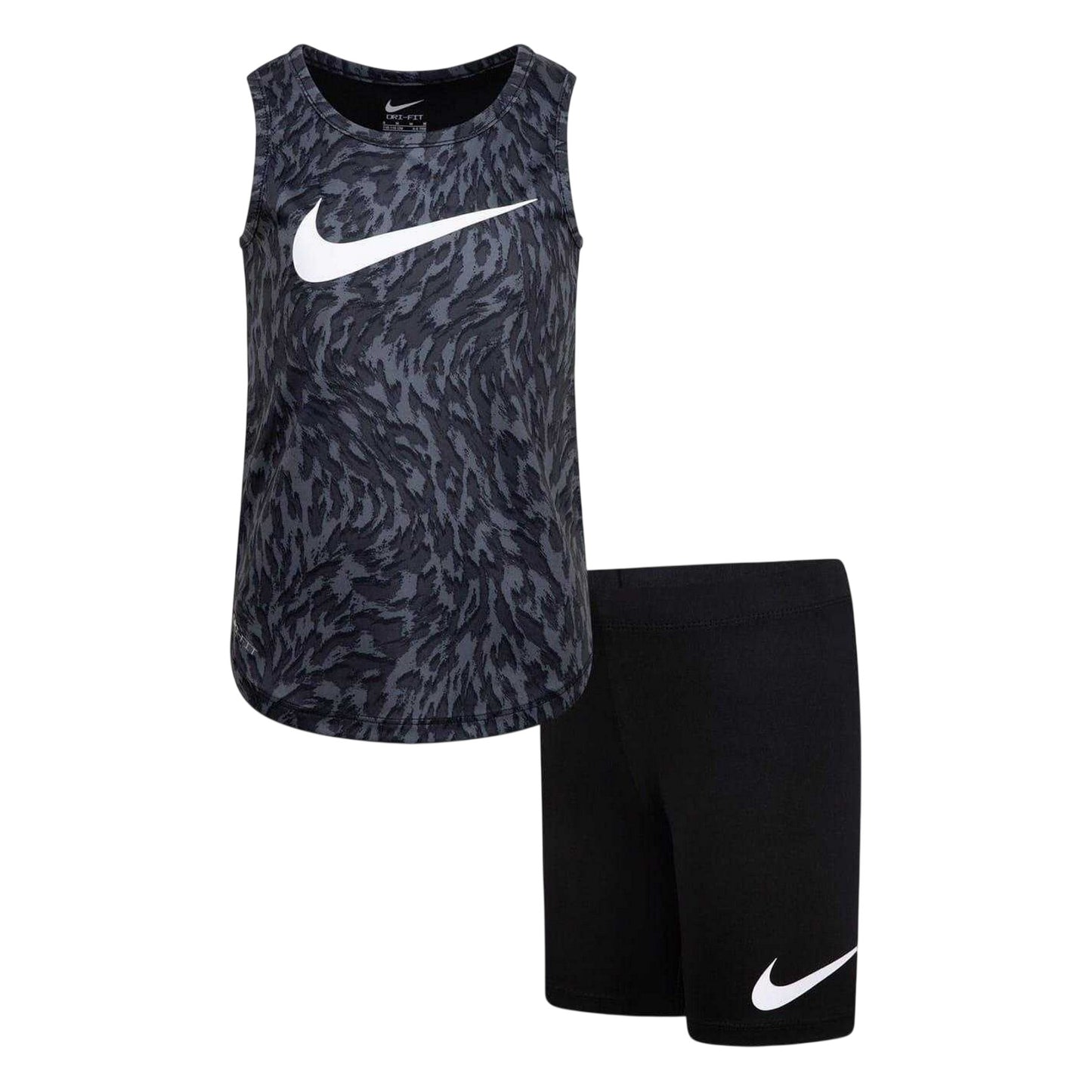 Black - Front - Nike Childrens-Kids Veneer Animal Print Top & Shorts Set