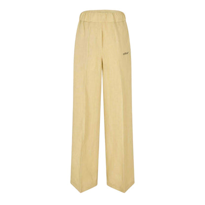 Beige-Blue - Front - Off White Womens-Ladies Knitted Wide Leg Trousers